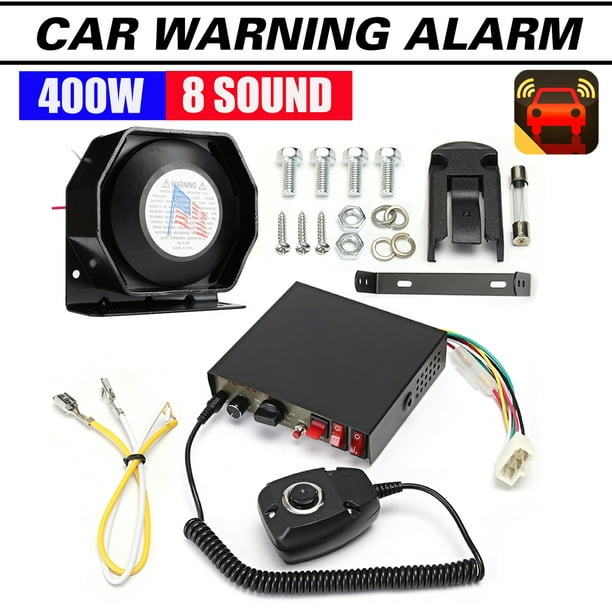 400W 8 Sound Loud Car Warning Alarm Police Fire Siren Horn PA Speaker MIC System
